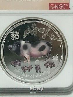 2019 Australian Silver $1 PROOF Lunar Year of the Pig-colorized NGC PF70 ER