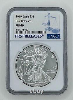 2019 First Release Silver American Eagle Coin NGC MS-69 Graded 1 Troy Ounce