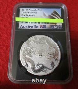 2019 P Australia Silver $1 Double Dragon First Release NGC MS 70