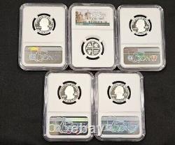 2019 S PF 69 FIRST 99.9% SILVER QUARTERS 5 Coin NGC ULTRA CAMEO SET & COA