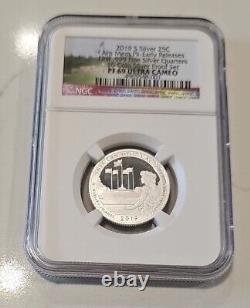 2019 S PF 69 FIRST 99.9% SILVER QUARTERS 5 Coin NGC ULTRA CAMEO SET & COA