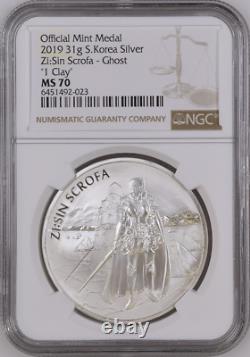 2019 South Korea Zisin Scrofa Ghost Silver 1-clay Ngc Ms-70 Rare R9 Top-pop