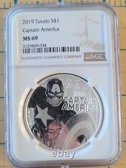 2019 Tuvalu Marvel Captain America 1oz Silver NGC MS69