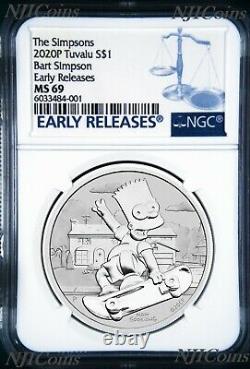2020 Bart Simpson Simpsons $1 1oz. 9999 Silver COIN NGC MS69 ER