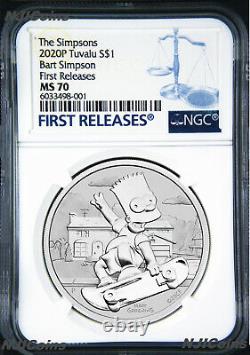 2020 Bart Simpson Simpsons $1 1oz. 9999 Silver COIN NGC MS70 FR