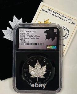 2020 Canada $20 Maple Leaf INCUSE RHODIUM 1 Oz NGC PF70 FIRST DAY PRODUCTION