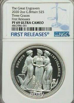 2020 Great Britain First Release 2oz Three Graces Silver NGC PF69 Proof