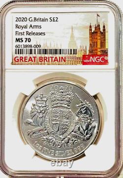2020 Great Britain UK £2 ROYAL ARMS 1 Oz Silver NGC MS70 First Releases