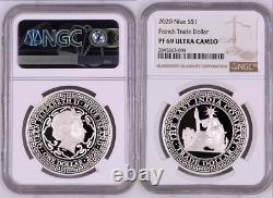 2020 Niue PROOF French Trade Dollar Restrike Silver 1 oz NGC PF69 UC COA+box