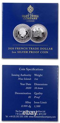 2020 Niue PROOF French Trade Dollar Restrike Silver 1 oz NGC PF69 UC COA+box