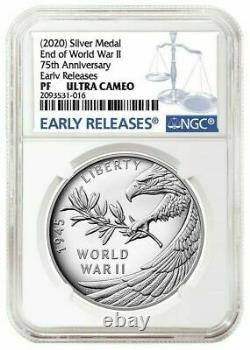 2020 P End of World War 2 II 75th Anniversary 1oz Silver Medal Eagle NGC PF69