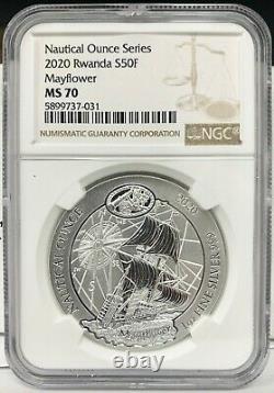 2020 Rwanda Mayflower Nautical Ounce 1 oz 999 Silver Coin NGC MS 70