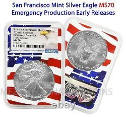 2020 (S) $1 American Silver Eagle NGC MS70 Emergency Early Releases Flag Core