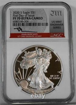 2020-S $1 Proof American Silver Eagle NGC PF 70 UC First Day of Issue Mercanti
