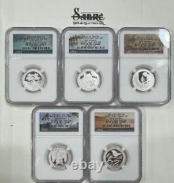 2020-S 5-Coin. 999 Silver America The Beautiful Proof Quarter Set All NGC 70