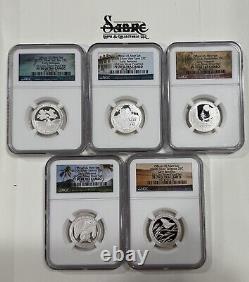 2020-S 5-Coin. 999 Silver America The Beautiful Proof Quarter Set All NGC 70