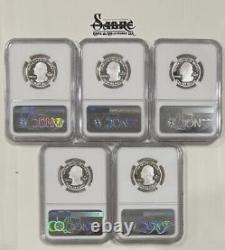 2020-S 5-Coin. 999 Silver America The Beautiful Proof Quarter Set All NGC 70