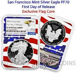 2020-S Proof $1 American Silver Eagle NGC PF70 Ultra Cameo FDOR Flag Core