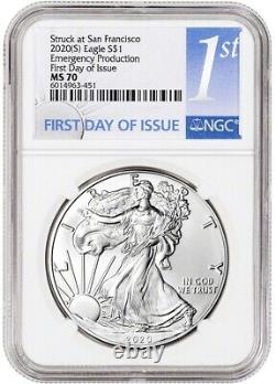 2020 (S) Silver Eagle NGC MS70 First Day of Issue Emergency Production