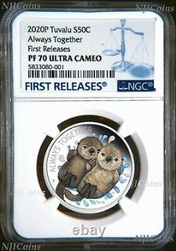 2020 TUVALU Always Together Otter Couple Silver Proof NGC PF 70 1/2oz Coin