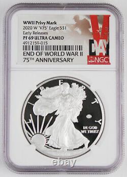 2020 W End of WWII 75th Anniversary American Silver Eagle V75 NGC PF69 UC ER