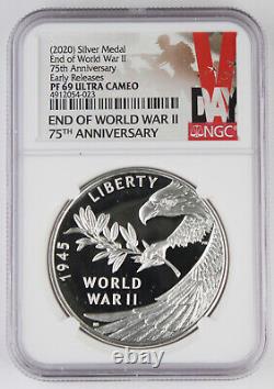 2020 W End of World War II 75th Anniversary Silver Proof Medal NGC PF69 In Hand