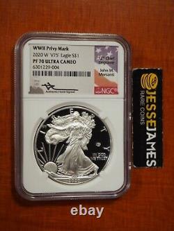 2020 W Proof Silver Eagle World War II V75 Privy Ngc Pf70 John Mercanti Signed