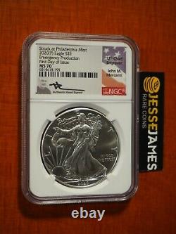 2020 (p) Silver Eagle Ngc Ms70 Mercanti Struck At Philadelphia Emergency Issue