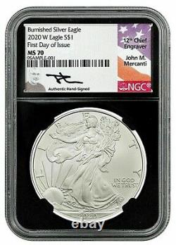 2020-w Burnished Silver Eagle-ngc Ms70-fdoi-mercanti Signed-last Year Of Issue