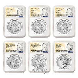 2021 $1 Morgan and Peace Silver Dollar 6pc Set NGC MS69 ER 100th Anni. Label