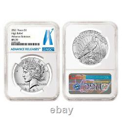 2021 $1 Morgan and Peace Silver Dollar 6pc Set NGC MS70 Advance Releases Label