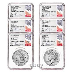 2021 $1 Morgan and Peace Silver Dollar 6pc Set NGC MS70 FDI Thomas Uram Signed