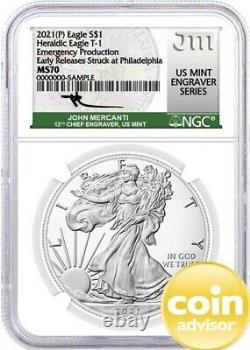 2021 $1 (P) Silver Eagle Emergency Production NGC MS70 ER Mercanti
