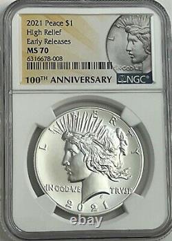 2021 $1 SILVER PEACE DOLLAR NGC MS70 100th ANNIVERSARY With BOX COA EARLY RELEASE