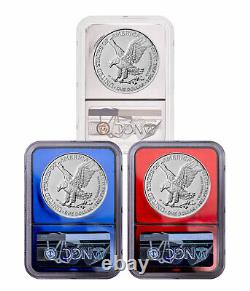 2021 $1 Silver Eagle Type-2 NGC MS70 FR Red Blue Silver Foil Core 3-Coin Set