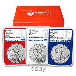 2021 $1 Type 2 American Silver Eagle 3 pc Set NGC MS70 Blue ER Label Red White B