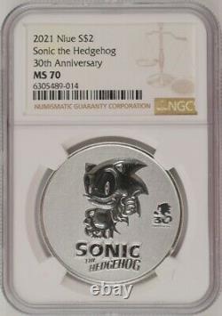 2021 $2 Niue Sonic The Hedgehog 30th Anniversary 1oz Silver NGC MS70