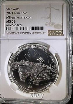 2021 $2 Niue Star Wars Millennium Falcon 1 oz Silver NGC MS69 LOC 13