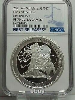 2021 2 oz Silver Proof Una & The Lion NGC PF70 First Release Ultra Cameo