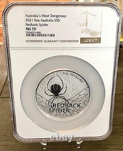 2021 Australia $5 5oz. 999 Silver Redback Spider NGC MS 70 Top Pop only 7