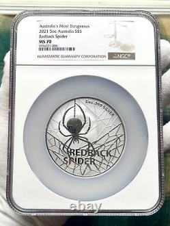 2021 Australia $5 5oz. 999 Silver Redback Spider NGC MS 70 Top Pop only 7