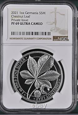 2021 Germania Mythical Forest Chestnut Leaf 1oz Silver Proof Coin NGC PF 69 UCAM