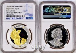 2021 Gilt St. Helena Napoleon's Angel 1 oz Silver £1 First Rel NGC PF69 UC