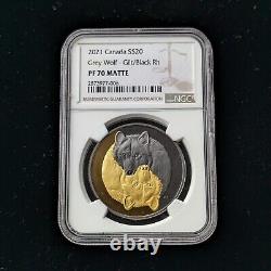 2021 Gold and Black Grey Wolf $20 1OZ Pure Silver Bullion. 9999 Canada NGC PF70