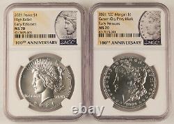 2021 Morgan (CC S D O P) & Peace Silver Dollar Centennial 6 Coin Set NGC MS70 ER
