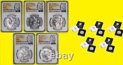 2021 Morgan Peace Dollar 5 COINS Set NGC MS 70 First Day OF ISSUE Rare Limited