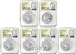 2021 Morgan & Peace Silver Dollar 6 Coin Set Ngc Ms70 Fr