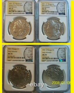 2021 Morgan Silver Dollar 4 COINS SET NGC MS 70 First RELEASES CC, P, O, S