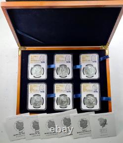 2021 Morgan and Peace Dollar 100th Anniv 6 Coin Set NGC MS70 withWood Display Box