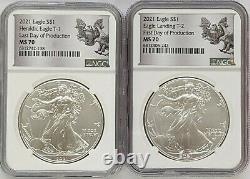 2021 NGC American Silver Eagle Type 1+2 T2 First/T1 Last Day Production Set MS70